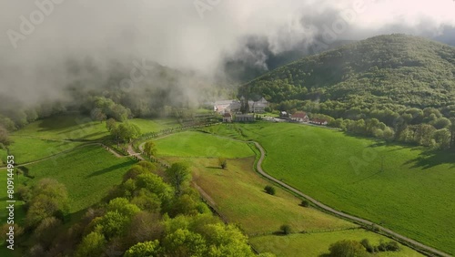 Fog in Roncesvalles. Way of St. James. Navarrese Pyrenees