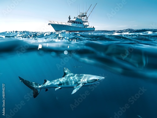 Shark Tagging Research Voyage in Serene Ocean Expanse