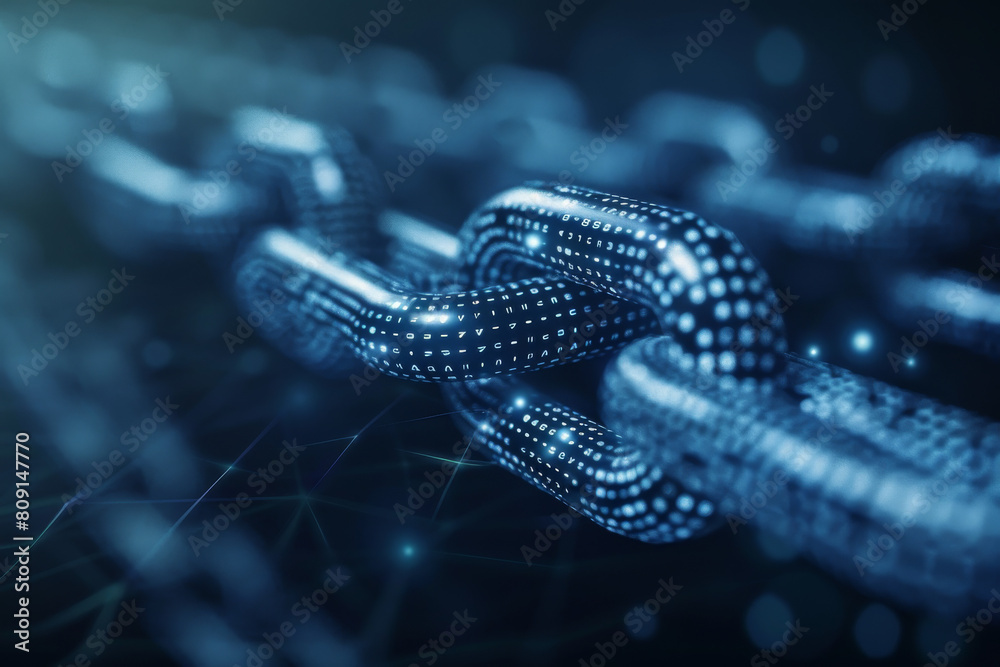 A close up of a chain with a blue background A close up of a chain with a blue background