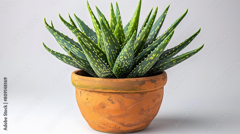 Photo of aloe vera plant in a clay pot with white background. Photo of aloe vera plant in a clay pot with white background.