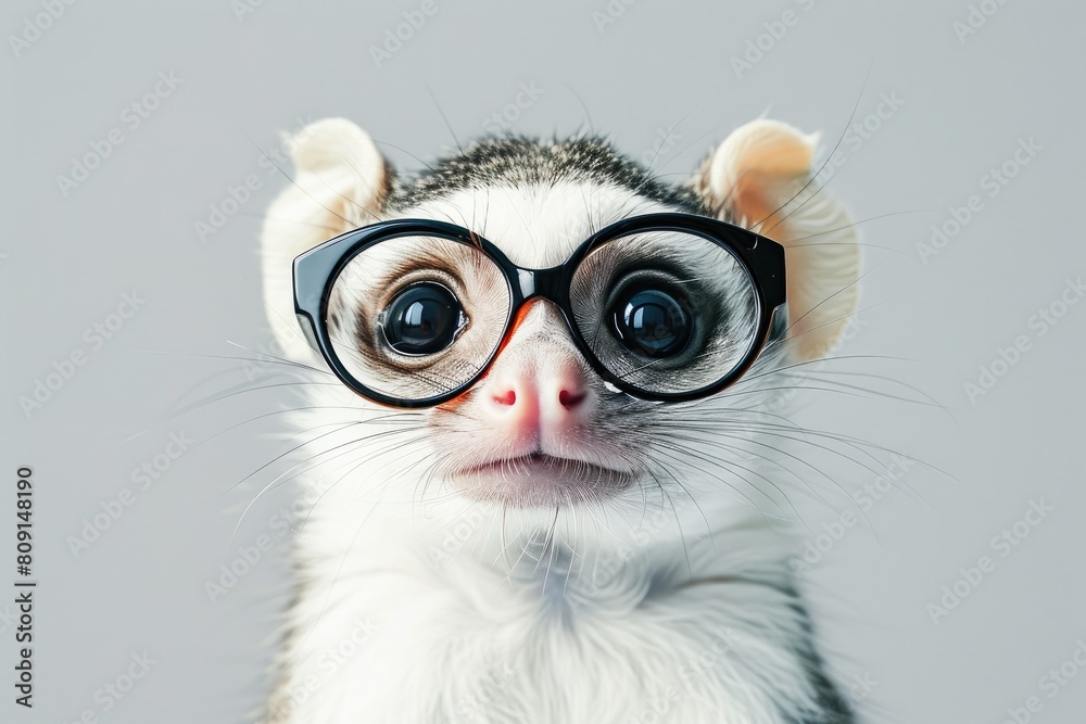 Adorable Pet in Fun Glasses, Whimsical White Background Adorable Pet in Fun Glasses, Whimsical White Background