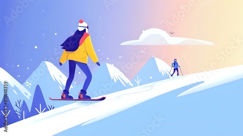 Graceful Snowboarding in the Breathtaking Mountain Scenery © Maquette Pro