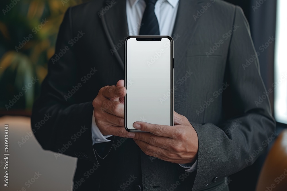 Corporate Professional Holding Blank Phone for Advertisement Corporate Professional Holding Blank Phone for Advertisement