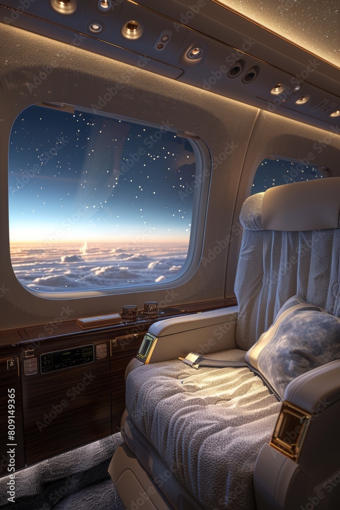 A silver airplane seat with a white cushion and a window in front of it