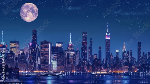 New York City Night Sky A Full Moons Iconic Metropolis Glow photo