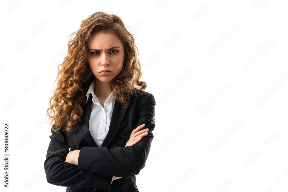 Furious businesswoman in white, blank space for text Furious businesswoman in white, blank space for text