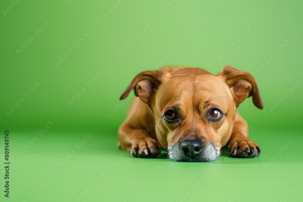 Melancholic Pet Dog Alone Against Green Melancholic Pet Dog Alone Against Green