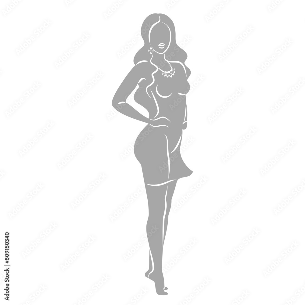 Fototapeta premium Silhouette of a woman in style. The girl is slender and beautiful. Lady is suitable for aesthetic decor, posters, stickers, logo. Vector illustration