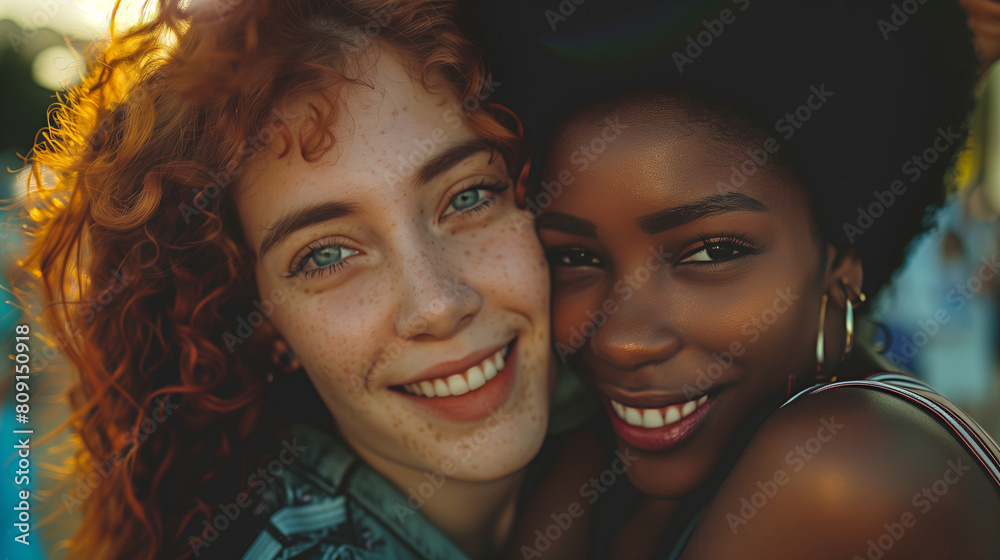 Cheerful friends lesbian girls at the music festival Cheerful friends lesbian girls at the music festival
