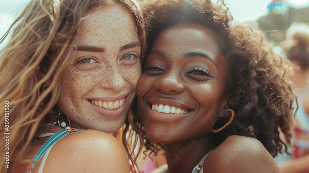 Cheerful friends lesbian girls at the music festival Cheerful friends lesbian girls at the music festival