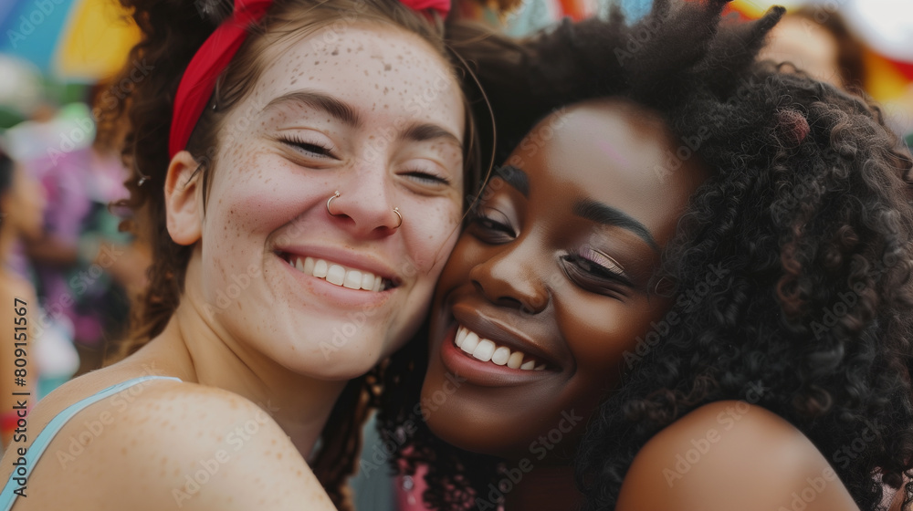Cheerful friends lesbian girls at the music festival Cheerful friends lesbian girls at the music festival