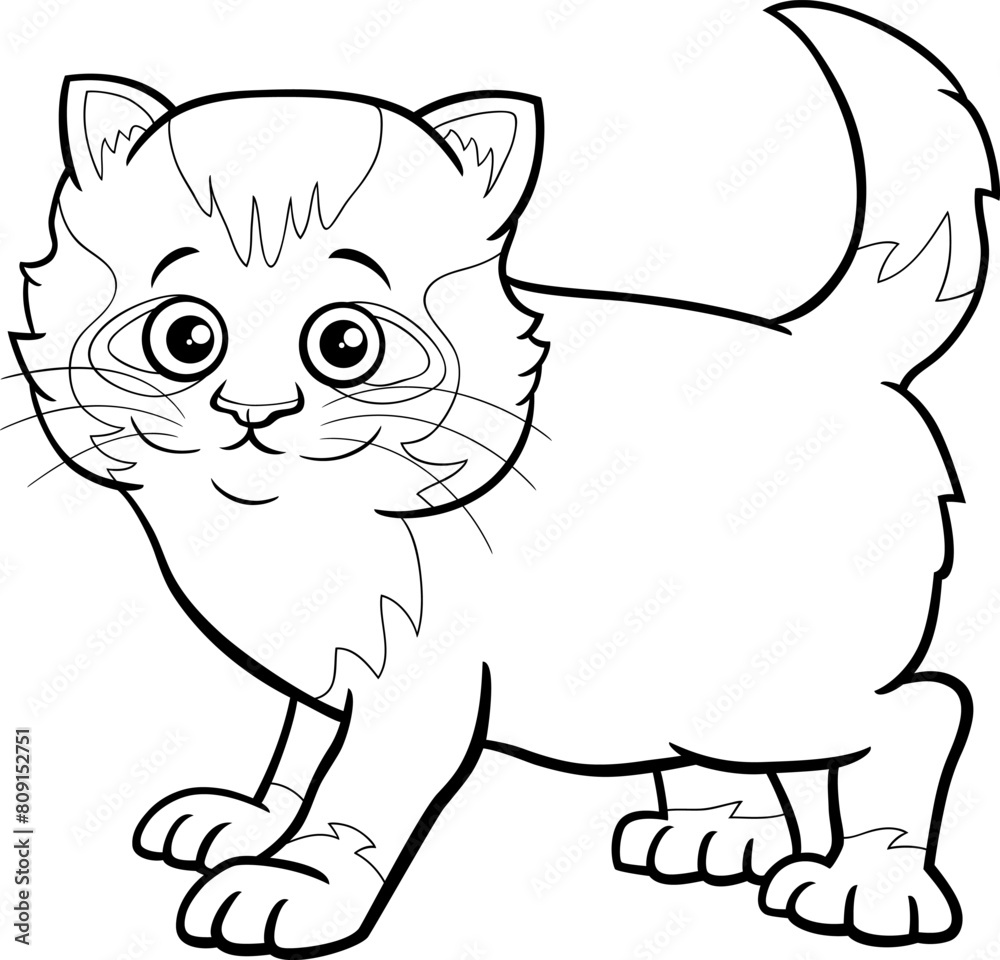 cartoon tabby kitten comic animal character coloring page