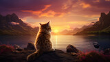 cat on sunset