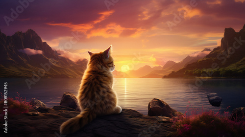 cat on sunset photo
