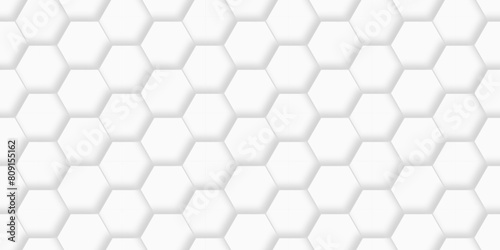   Abstract pattern with hexagonal white and gray technology line paper background. Hexagonal 3d vector grid tile and mosaic structure mess cell. white and gray hexagon honeycomb geometric copy space.