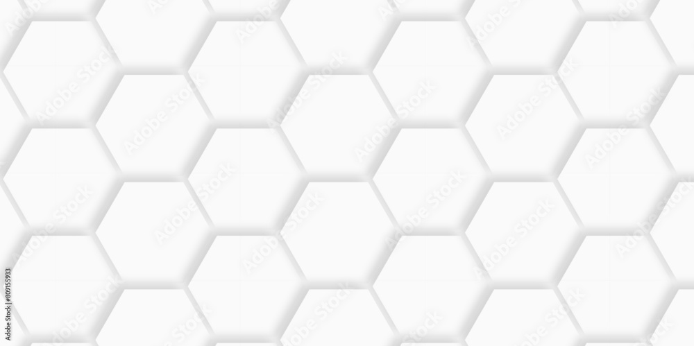 Abstract pattern with hexagonal white and gray technology line paper background. Hexagonal 3d vector grid tile and mosaic structure mess cell. white and gray hexagon honeycomb geometric copy space.