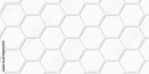 Abstract pattern with hexagonal white and gray technology line paper background. Hexagonal 3d vector grid tile and mosaic structure mess cell. white and gray hexagon honeycomb geometric copy space.