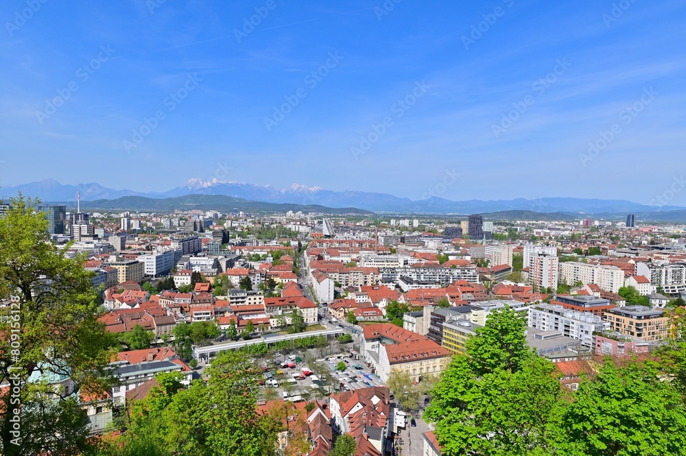 Panoramic View of Ljubljana City from Ljubljana Castle in Slovenia