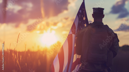 Soldado em frente a uma bandeira dos Estados Unidos - wallpaper HD