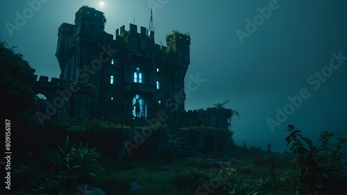 Fantasy castle in the night wizard