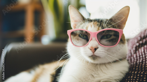 Gato fofo usando oculos rosa - wallpaper HD photo