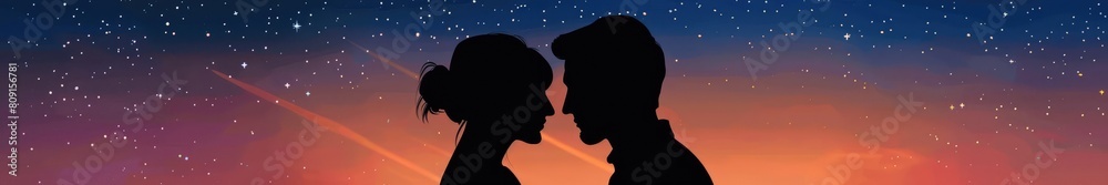 Illustration of astrological compatibility, couple on stars background