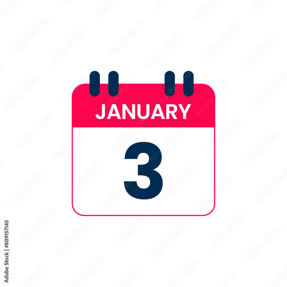 3 January Calendar Date vector icon, Calender Day for Appointment or Deadline
3 January Calendar Date vector icon, Calender Day for Appointment or Deadline