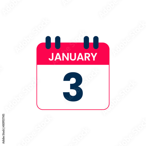 3 January Calendar Date vector icon, Calender Day for Appointment or Deadline
