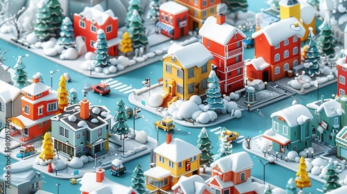 a centered wide shot isometric pixel art small Scandinavian town gradually going big to small  isolated