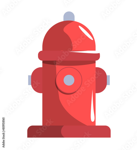 Red fire hydrant firefighting equipment flat style vector illustration on white background