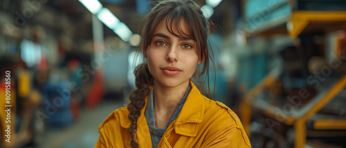Young woman in a yellow jacket at work © gearstd