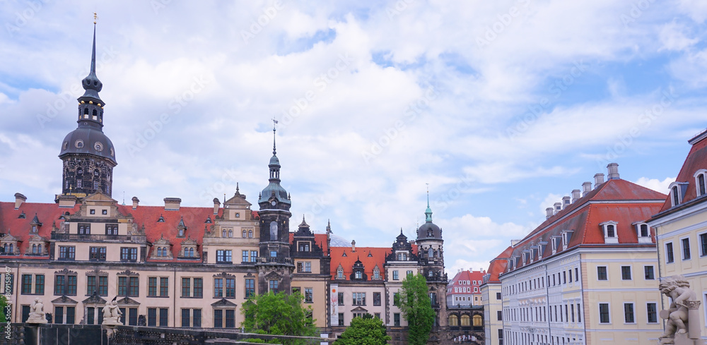 Drezden, Germany - fragment of architecture and historical building at center