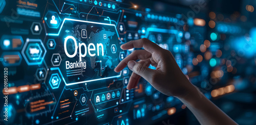 Futuristic digital interface for open banking concept with user interaction