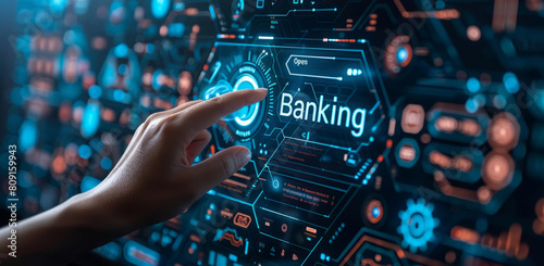 Futuristic digital interface for open banking concept with user interaction