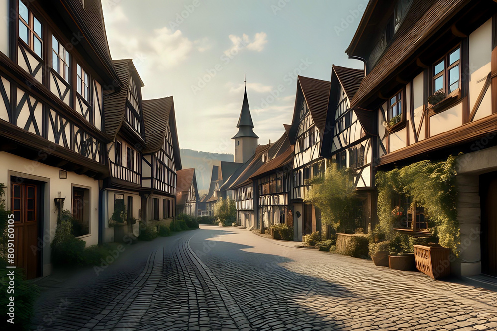Naklejka premium indylic village in Thuringia Germany with half-timbered houses