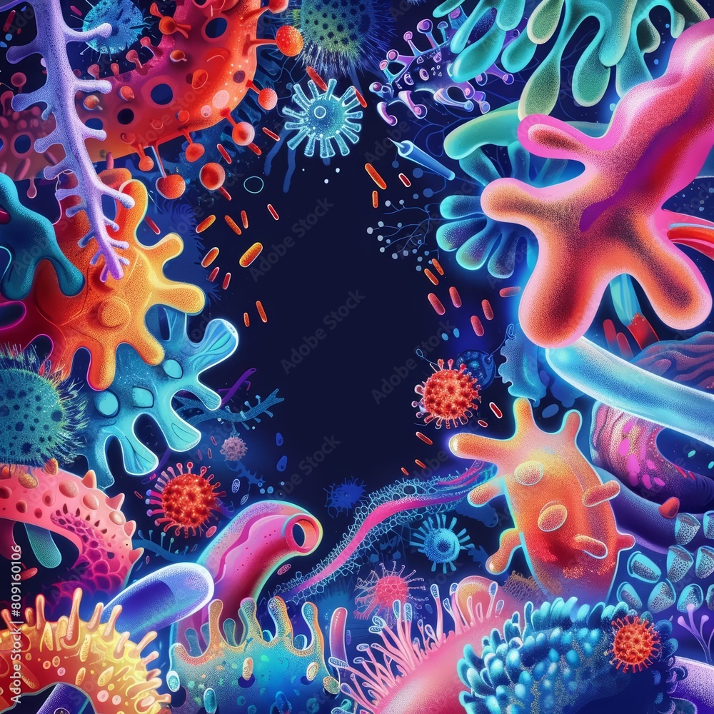 An illustration of microbiology under the microscope An illustration of microbiology under the microscope
