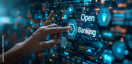 Futuristic digital interface for open banking concept with user interaction