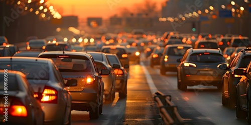 Heavy traffic on highway due to prolonged congestion and high traffic volume. Concept Highway Congestion, Traffic Delays, Heavy Traffic, Road Congestion © Ян Заболотний