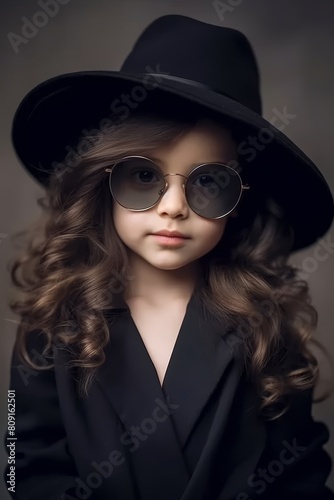 Stylish young girl in black hat and glasses © Balaraw
