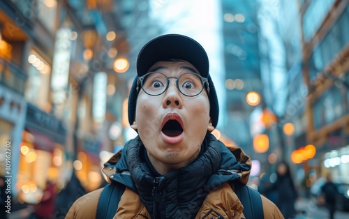 A man with a surprised expression on his face photo
