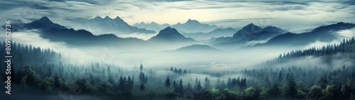 Misty mountain landscape at dawn