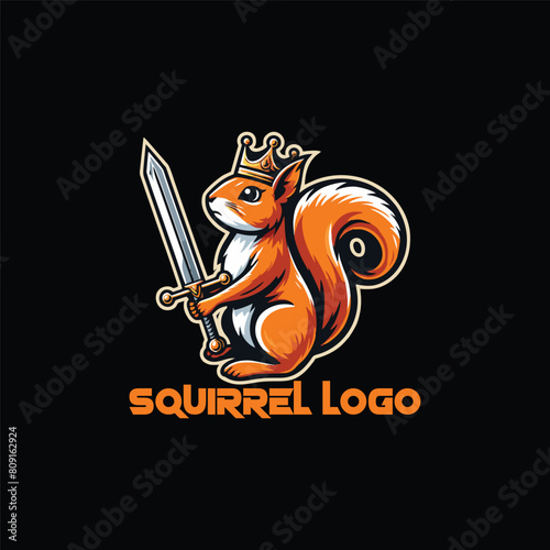 squirrel holding a sword, suitable for team logos, squads, gamer logos, squirrel lovers, war and dangerous