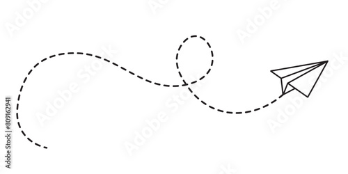 Paper plane with dotted line vector.  Airplane track or route with dotted lines. Paper airplane, Travel symbol. Illustration of an airplane flying. vector illustration.