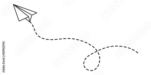 Paper plane with dotted line vector. Paper airplane, Travel symbol. Airplane track or route with dotted lines. Illustration of an airplane flying. vector illustration. photo