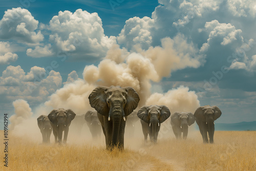 Elephant herd in the African savanna
