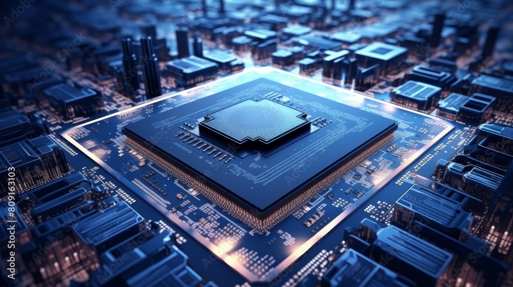 Fototapeta premium Futuristic computer chip on circuit board