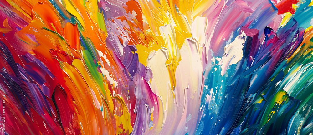 Abstract colorful background with paint strokes, brush stroke oil painting