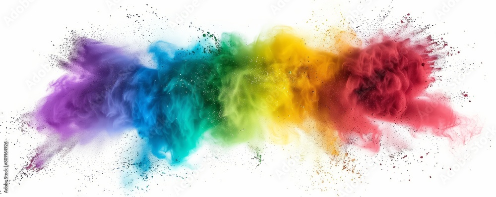 Multicolored dust cloud dispersion on white Multicolored dust cloud dispersion on white