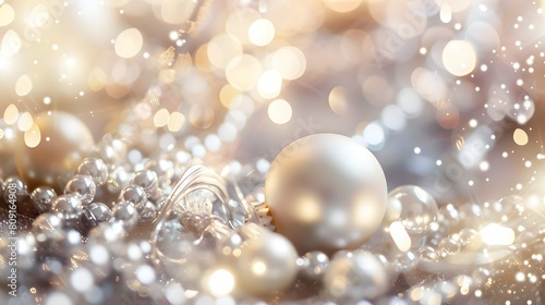 Festive sparkles and bokeh in pastel pearl and silver tones  elegant celebration background with selective focus 