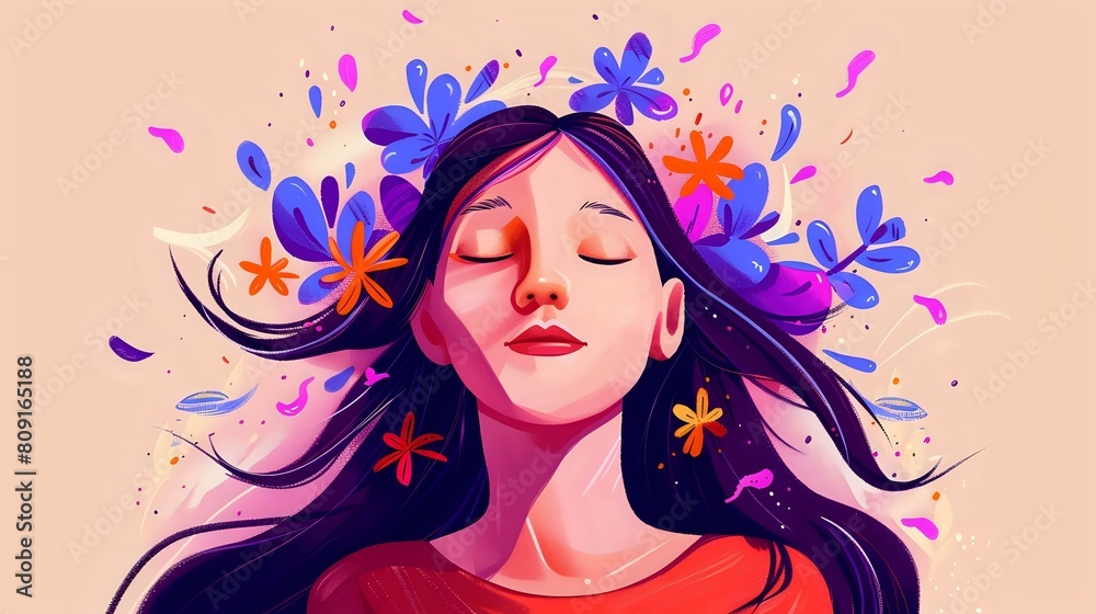 Sensory Serenity: Woman Immersed in Tranquil Stimulation for Relaxation and Well-Being Sensory Serenity: Woman Immersed in Tranquil Stimulation for Relaxation and Well-Being
